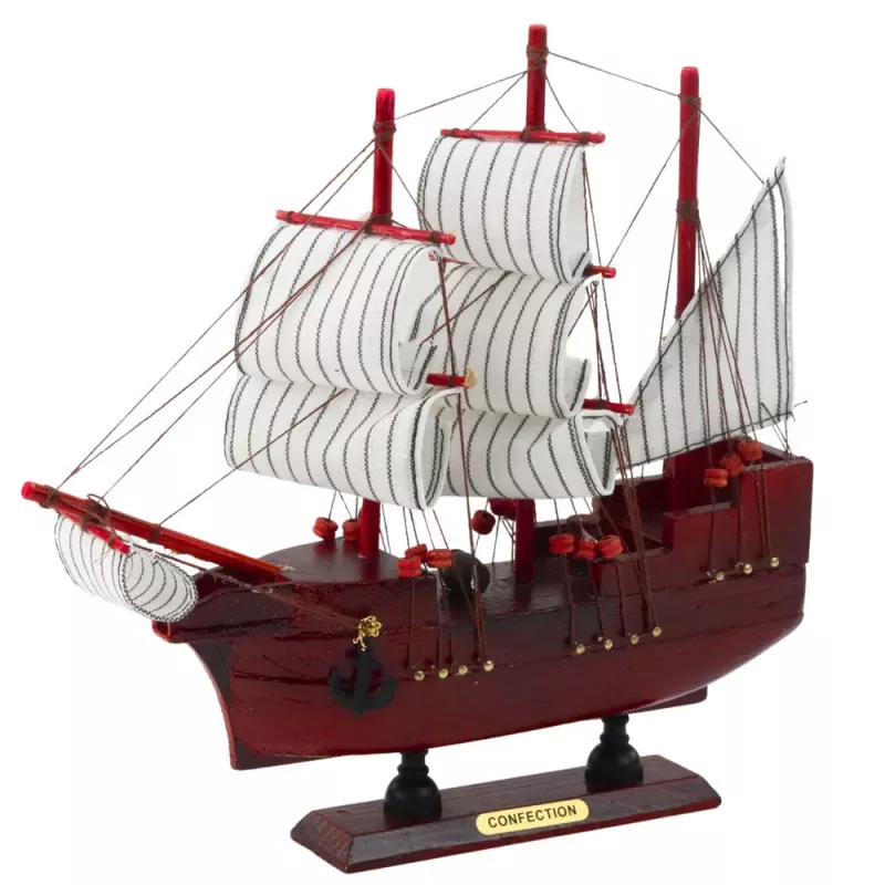 LEAN TOYS Modello decorativo da collezione veliero rosso 24x23 cm