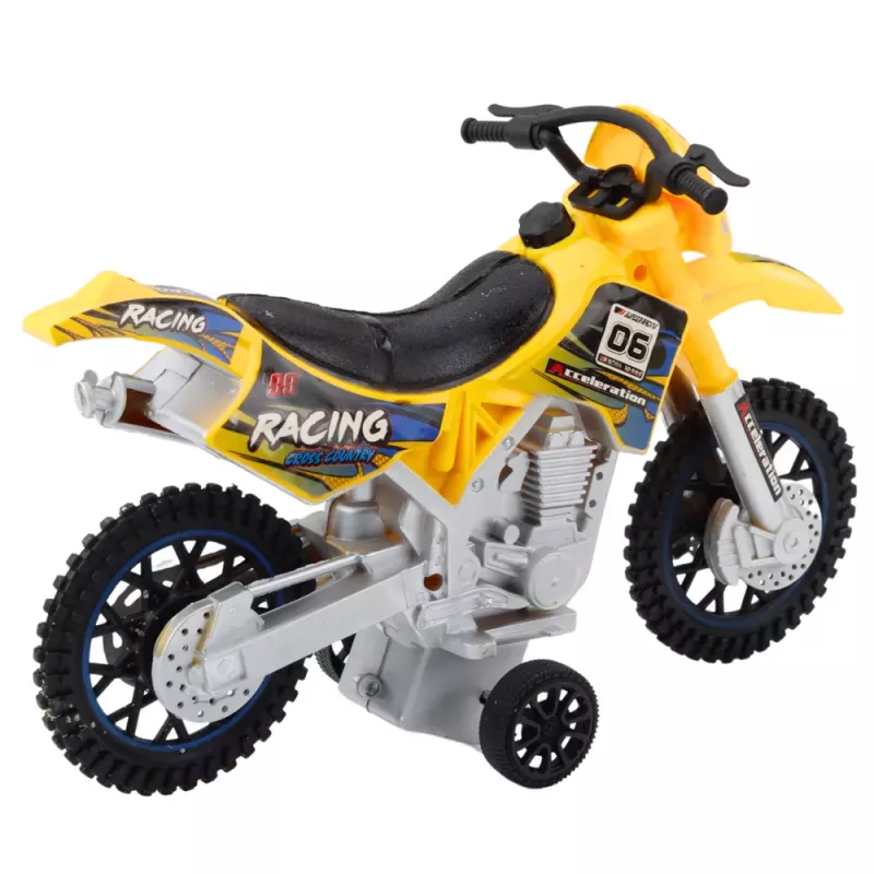 LEAN TOYS Moto da motocross off-road con trazione, luci e suoni gialla