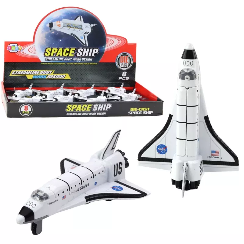 LEAN TOYS Astronave in metallo a pull-back con trazione bianca a motivi