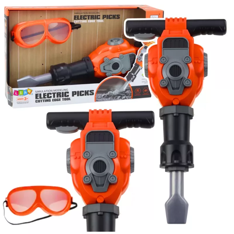LEAN TOYS Set tuttofare con martello pneumatico e occhiali protettivi, arancione