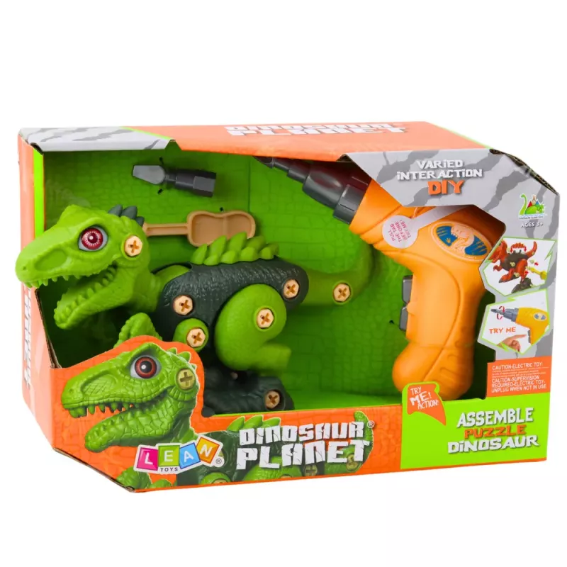 LEAN TOYS Dinosauro da smontare T-Rex verde con trapano elettrico fai da te