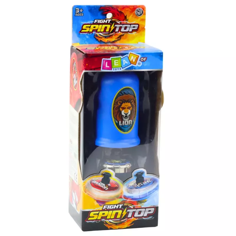 LEAN TOYS Set disco volante leone con trottola e lanciatore, blu
