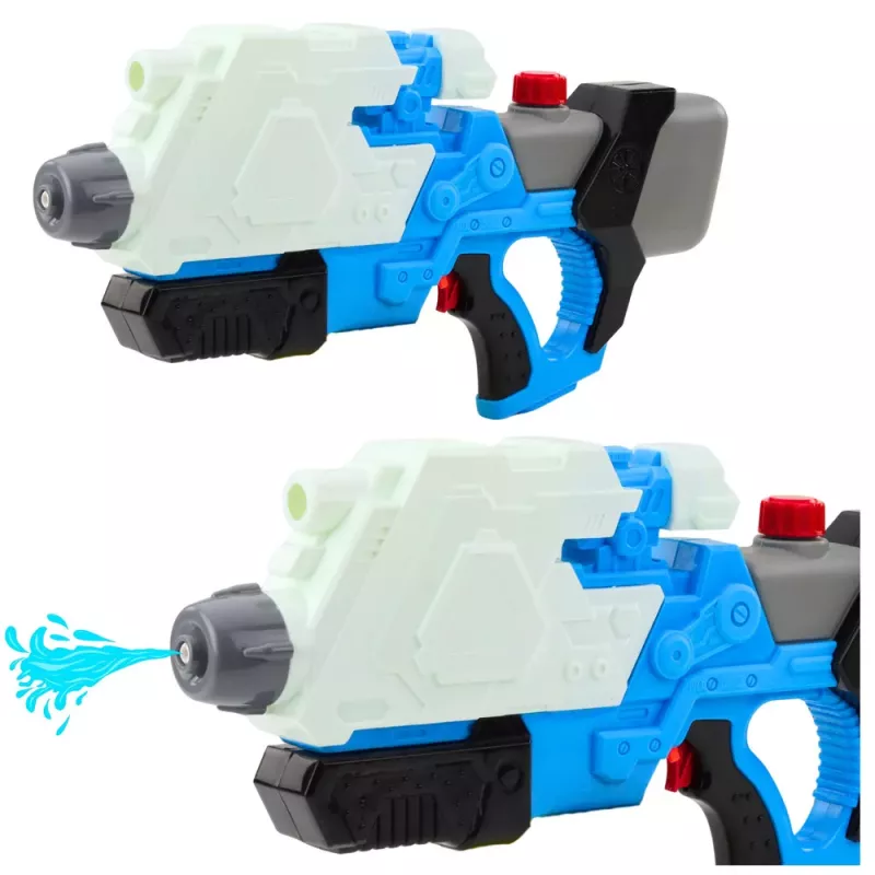 LEAN TOYS Pistola ad acqua a pompa meccanica, bianca e blu, 650 ml