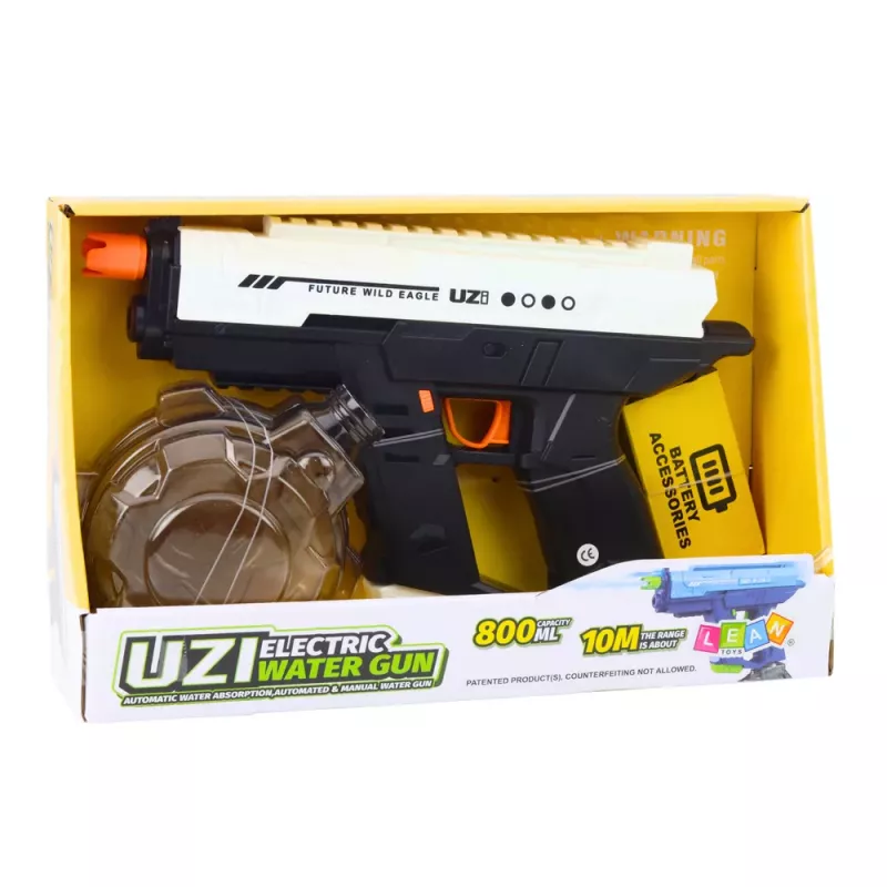 LEAN TOYS Pistola ad acqua elettrica automatica, 10 m, nero e bianco, 800 ml