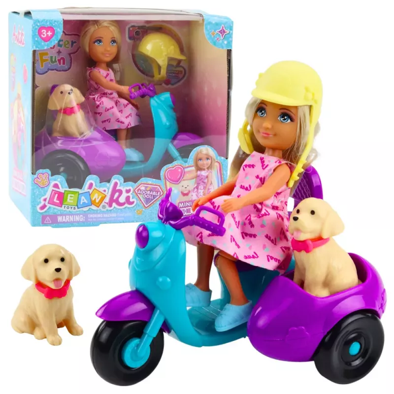 LEAN TOYS Mini bambola Ankiki su triciclo con set cane