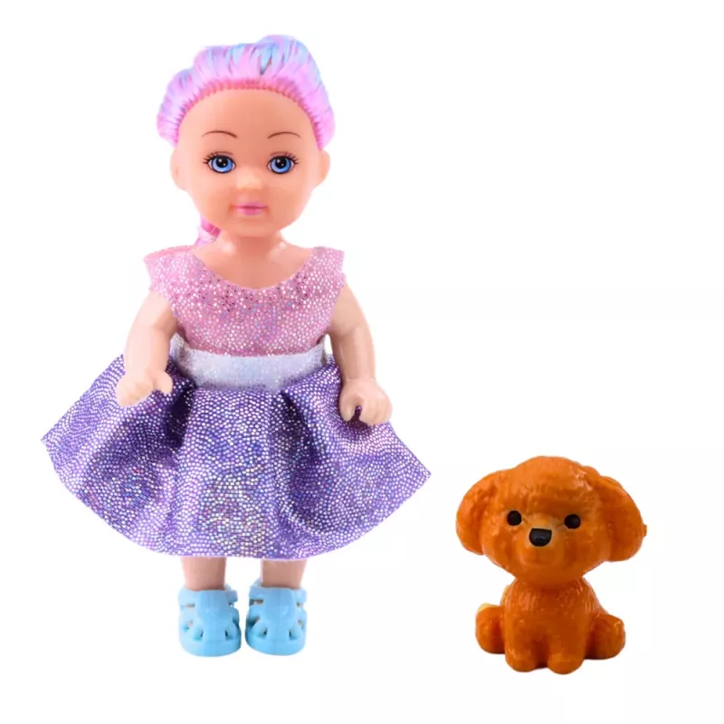 LEAN TOYS Mini bambola in vestito con letto a castello e set cane