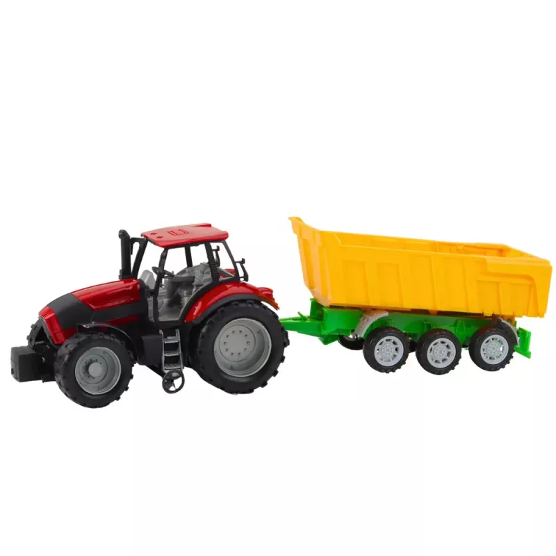 LEAN TOYS Trattore agricolo con rimorchio giallo rosso 46cm