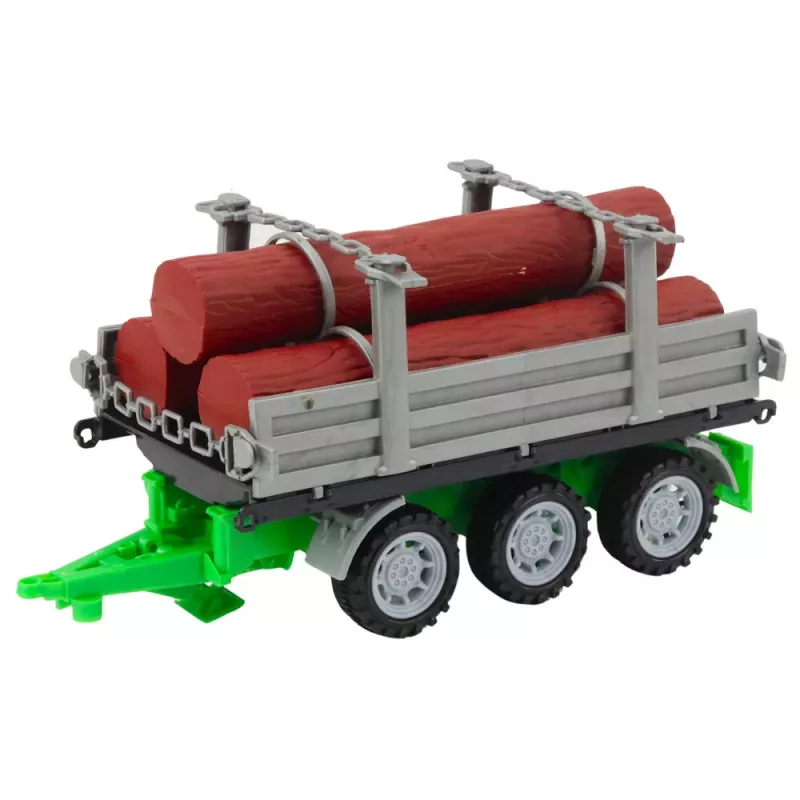 LEAN TOYS Trattore agricolo verde con rimorchio per tronchi 47cm