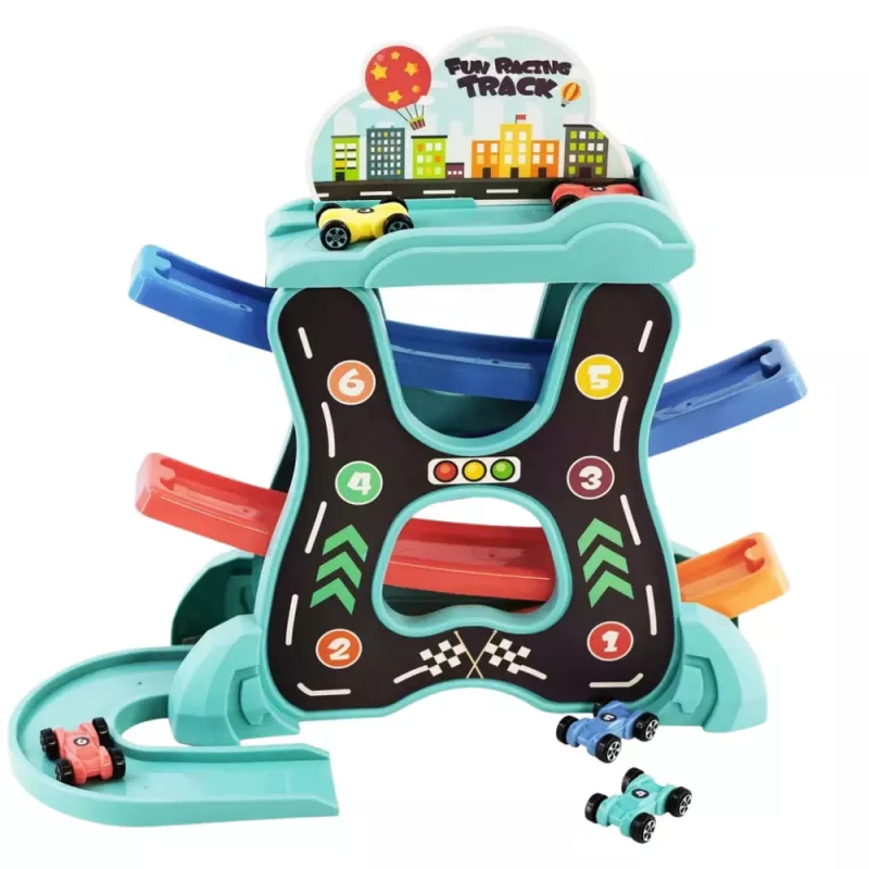 LEAN TOYS Giocattolo educativo pista automobilistica scivolo tre livelli