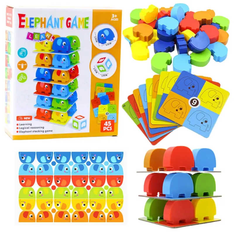 LEAN TOYS Gioco arcade per tutta la famiglia torre elefante impilamento 45 pezzi