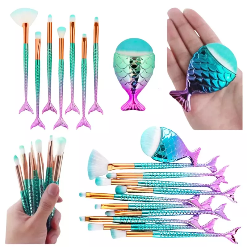 LEAN Set di pennelli da trucco coda di sirena viola-verde 8 pz.