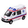 LEAN TOYS Ambulanza in metallo con motore pull-back, luci e suoni, bianca 1:32