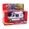 LEAN TOYS Ambulanza in metallo con motore pull-back, luci e suoni, bianca 1:32