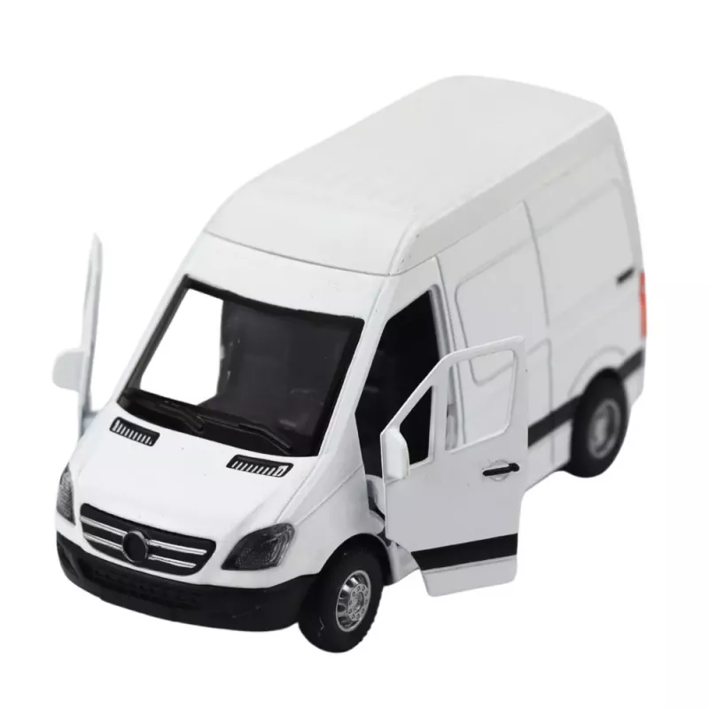 LEAN TOYS Furgone in metallo con motore pull-back, luci e suoni, bianco 1:32