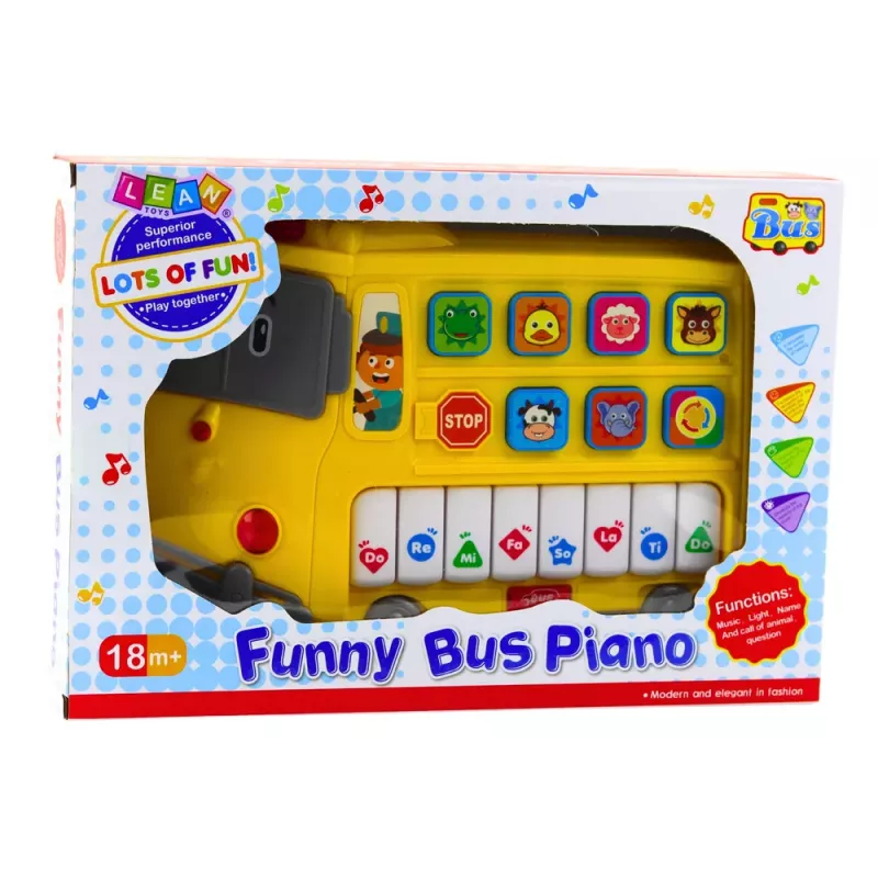 LEAN TOYS Pianoforte elettrico giocattolo didattico per bambini piccoli Bus giallo
