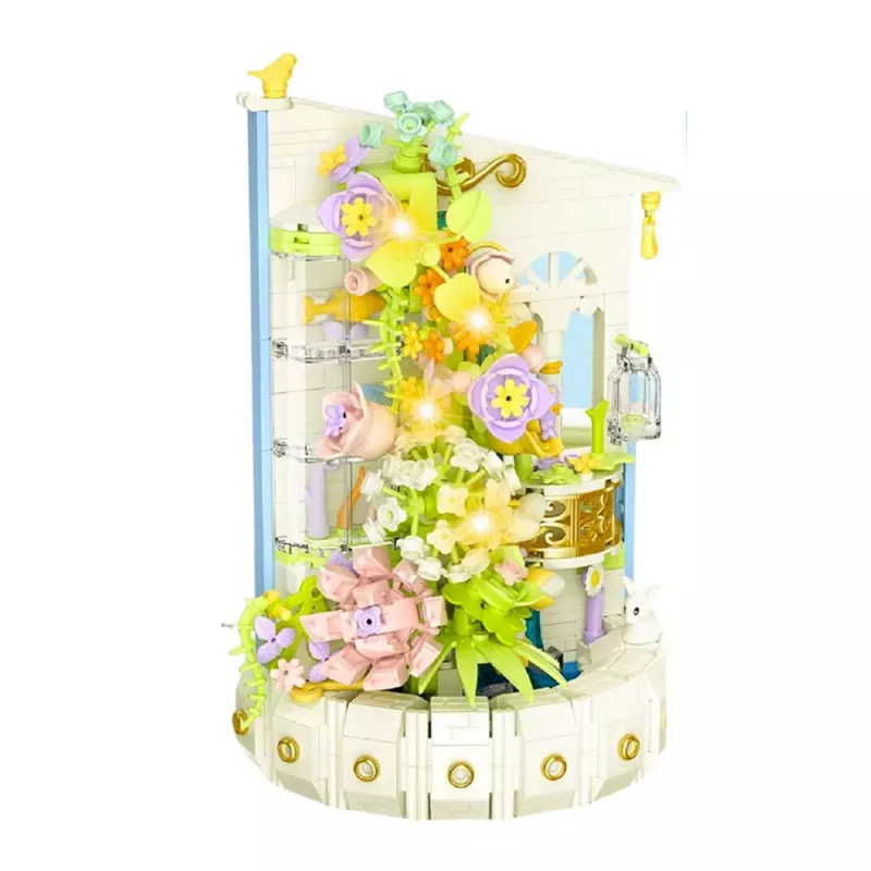LEAN TOYS Mattoncini composizione floreale con faro LED 632 pezzi