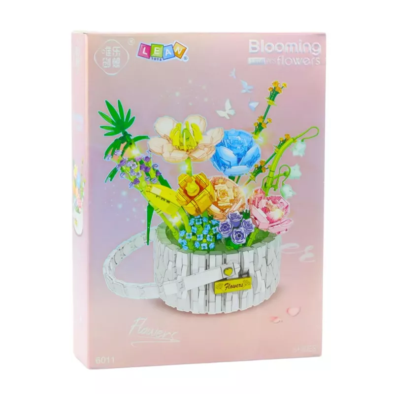LEAN TOYS Mattoncini composizione floreale in cestino con luci LED 1376 pezzi