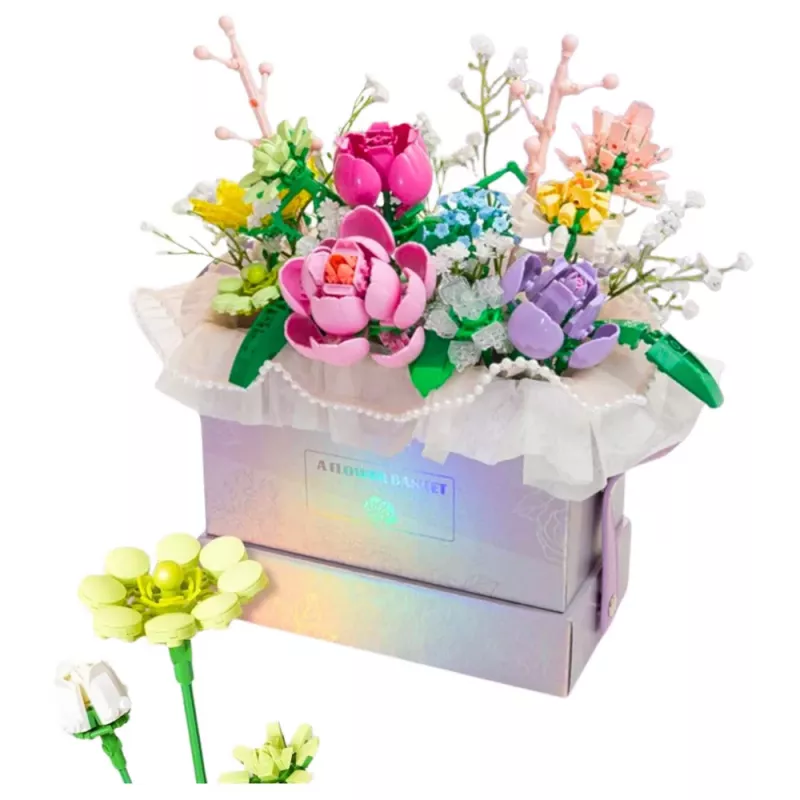 LEAN TOYS Mattoncini composizione in fioriera lilla LED 706 pezzi
