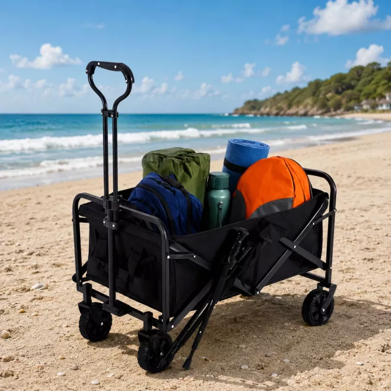 LEAN Carrello da trasporto pieghevole per giardino e spiaggia nero 120L
