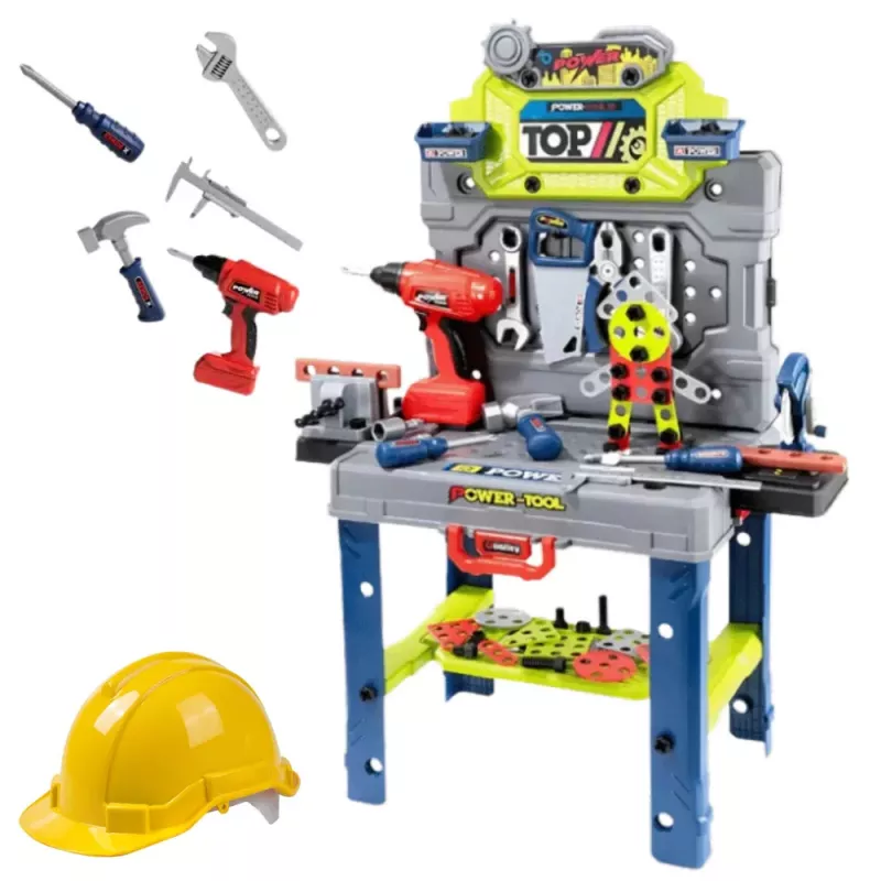LEAN TOYS Banco da tuttofare valigetta 2-in-1 set di strumenti cacciavite casco 133 pz.