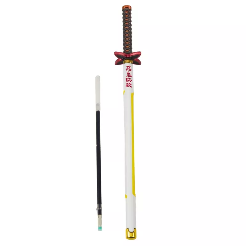 LEAN Penna a sfera Katana spada anime metallo inchiostro nero ricaricabile bianco e giallo