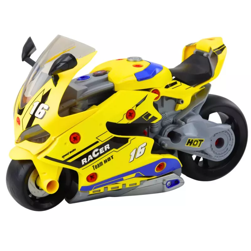 LEAN TOYS Officina fai da te 2 in 1 con luci, suoni e fumo Moto Gialla 43 cm