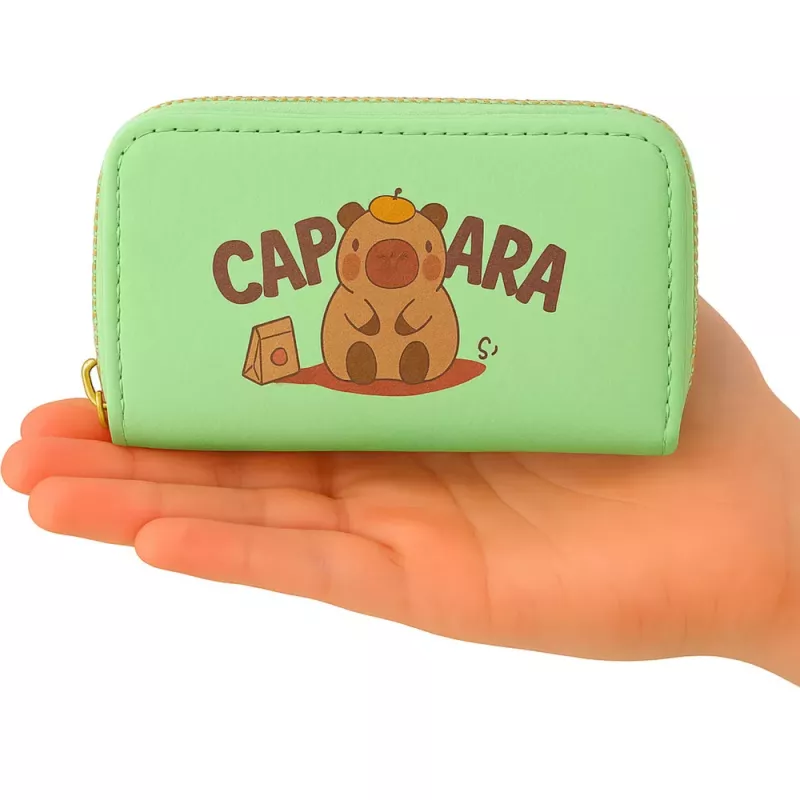 LEAN Portafoglio a due scomparti con portacarte Capibara Verde 12,5 x 8,5 cm