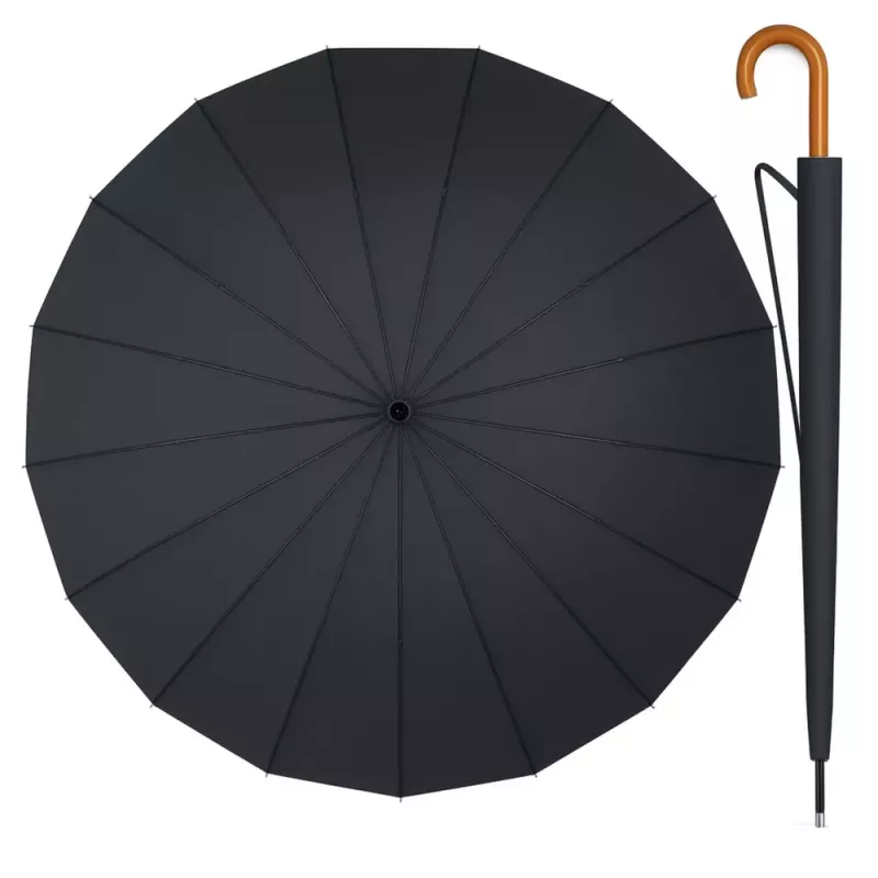 LEAN Grande ombrello automatico con protezione braccia 24 stecche Nero 115 cm
