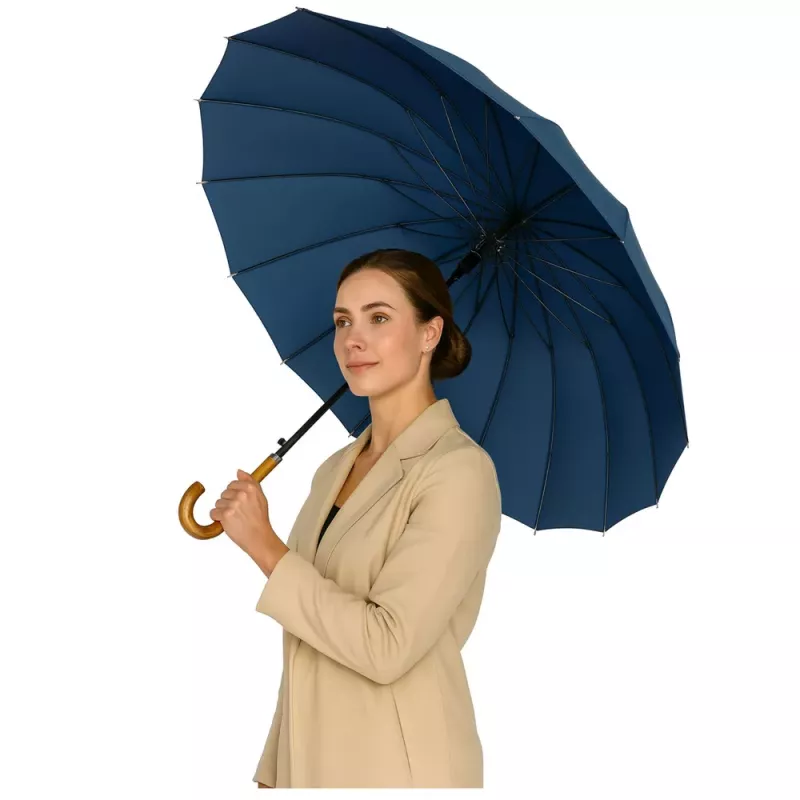 LEAN Grande ombrello automatico con tracolla 24 stecche Blu navy 115 cm