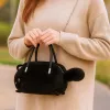 LEAN TOYS Borsa a forma di gatto in peluche con manici a catena, Nero