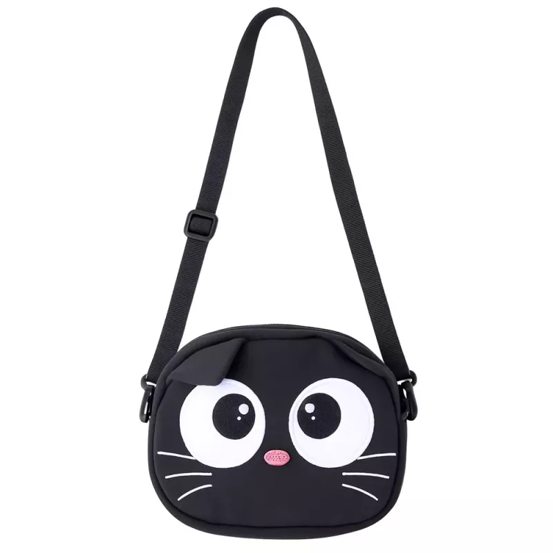 LEAN TOYS Borsa a pochette gatto con tasca con zip tracolla regolabile Nero 21 x 16 cm