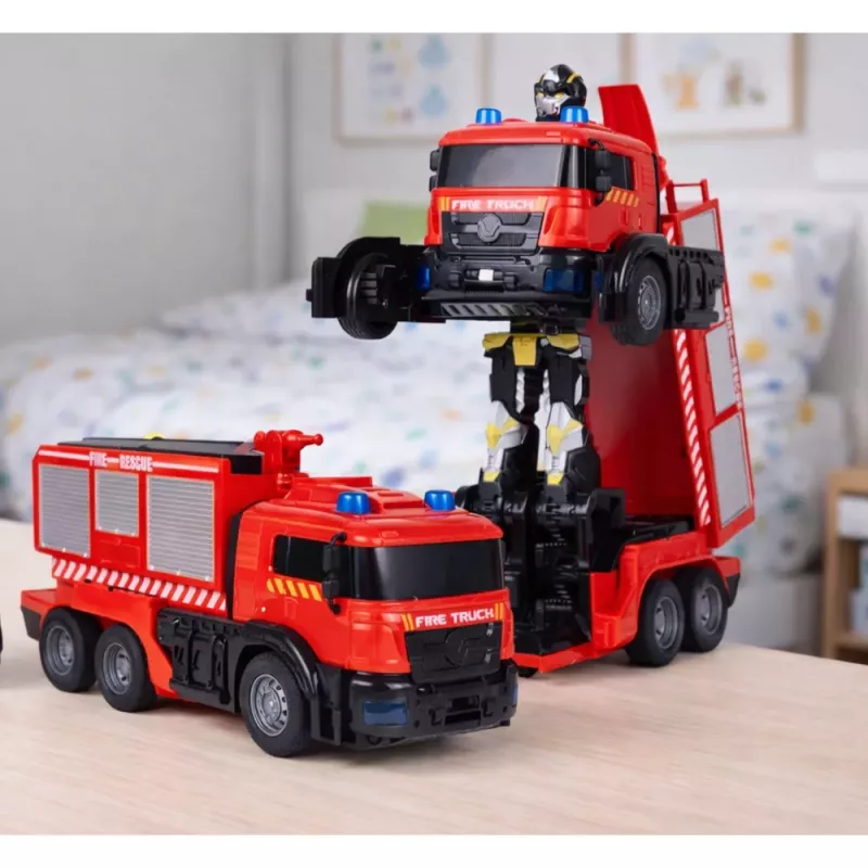 LEAN TOYS Auto robot vigile del fuoco 2 in 1 radiocomandata RC luci suoni acqua
