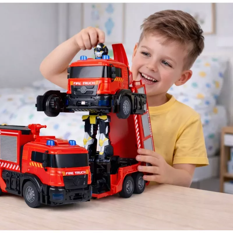 LEAN TOYS Auto robot vigile del fuoco 2 in 1 radiocomandata RC luci suoni acqua
