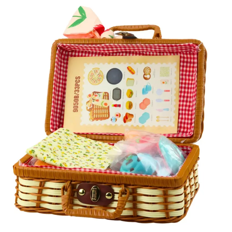 LEAN TOYS Set cestino da picnic accessori alimentari intrecciati 33 pezzi