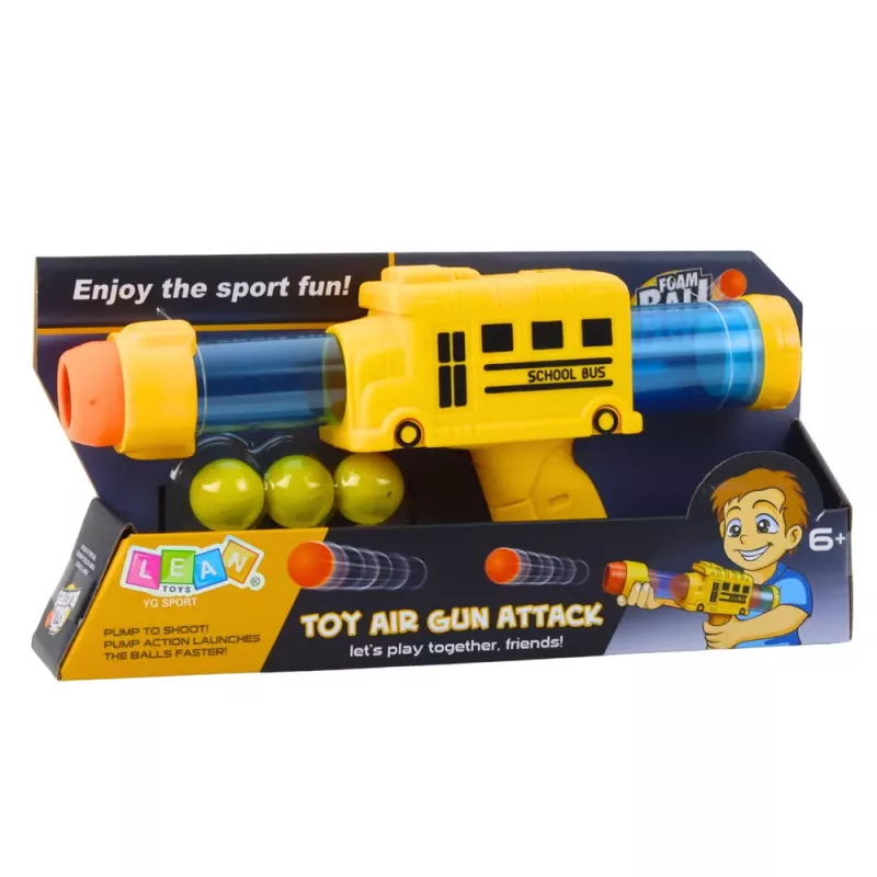 LEAN TOYS Pistola per palline in schiuma morbida scuolabus gialla 6 pz.