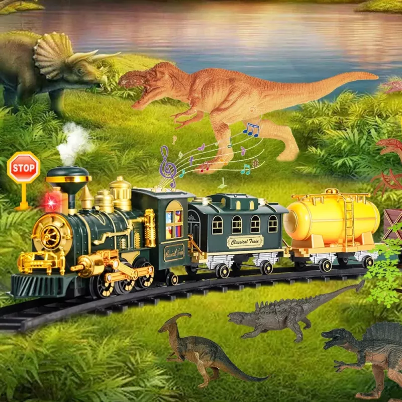 LEAN TOYS Treno classico dinosauri luci suoni fumo 39 pz.