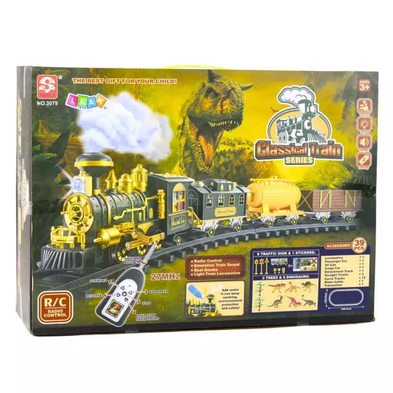 LEAN TOYS Treno classico dinosauri luci suoni fumo 39 pz.