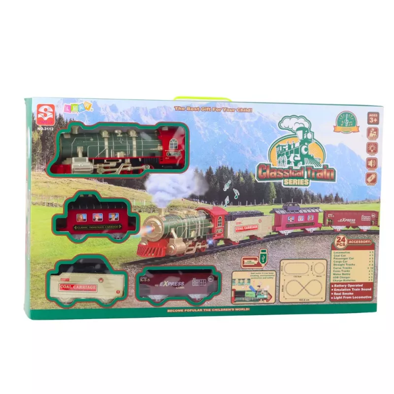 LEAN TOYS Treno elettrico Classic Train con luci, suoni, effetto fumo, 24 pezzi