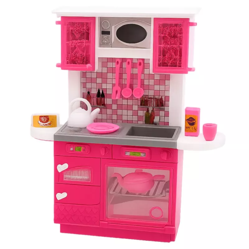 LEAN TOYS Set cucina per bambole con frigorifero, fornello e accessori, rosa