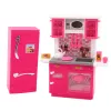 LEAN TOYS Set cucina per bambole con frigorifero, fornello e accessori, rosa