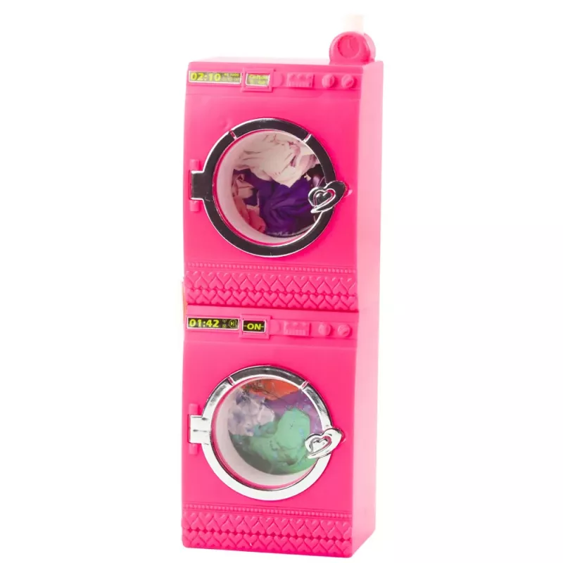 LEAN TOYS Set lavanderia per bambole lavatrice asciugatrice cesto per biancheria appendini rosa