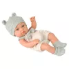 LEAN TOYS Bambola neonata, completo grigio, cappello, bavaglino, 18 cm