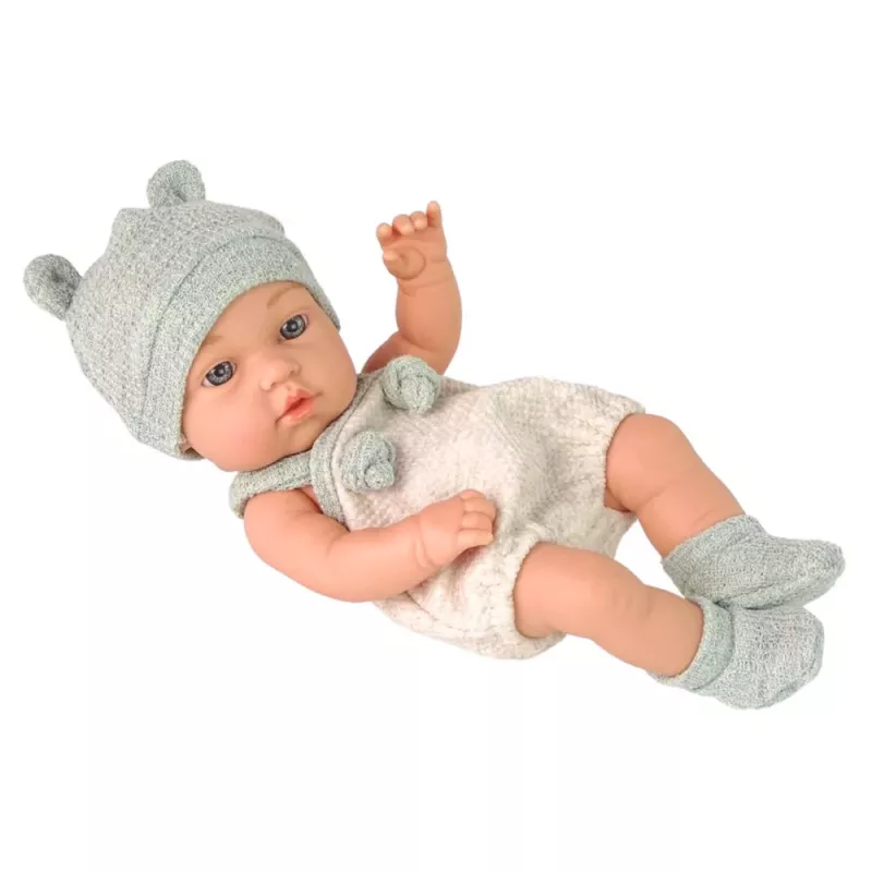LEAN TOYS Bambola neonata, completo grigio, cappello, bavaglino, 18 cm