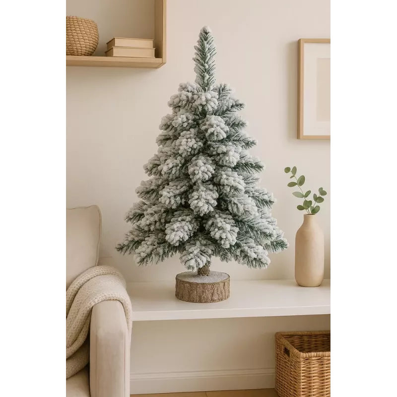 LEAN Albero di Natale artificiale decorativo su tronco con neve 60 x 16 cm