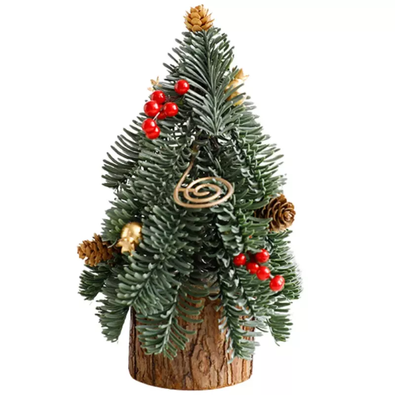 LEAN Albero di Natale decorativo su tronco con bacche rosse 26 x 12 cm