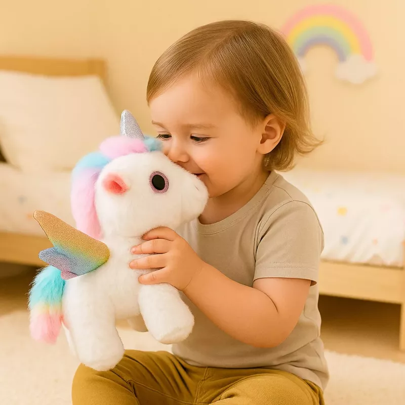 LEAN TOYS Unicorno peluche interattivo si muove suoni bianco 21 cm