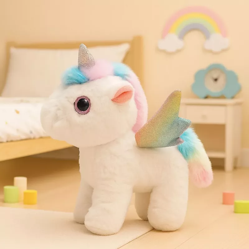 LEAN TOYS Unicorno peluche interattivo si muove suoni bianco 21 cm
