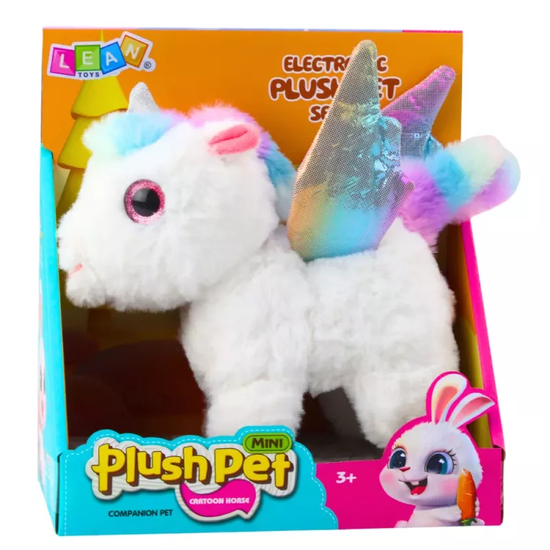 LEAN TOYS Unicorno peluche interattivo si muove suoni bianco 21 cm