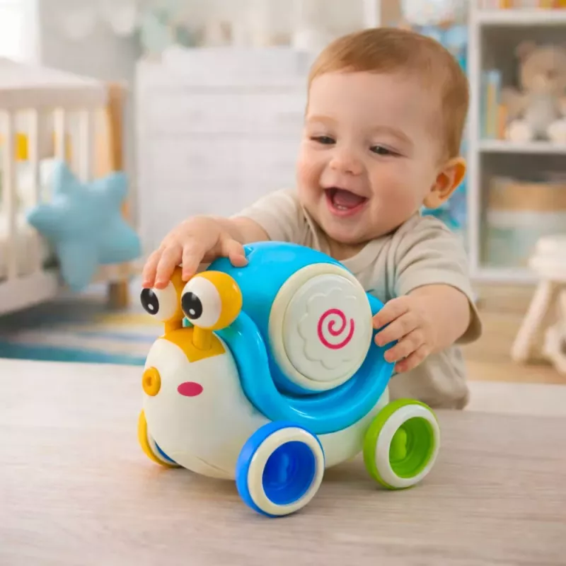 LEAN TOYS Tamburo lumaca interattivo da cavalcare, musicale, educativo, blu