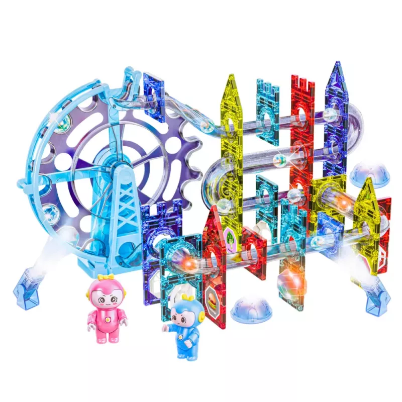 LEAN TOYS Blocchi magnetici spazio pista a sfere persone luminose 120 pz.